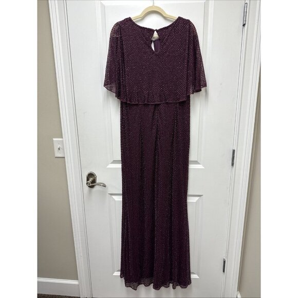 Mac Duggal Size 18 Purple 5948 Cape Sleeve Beaded Formal Cocktail Dress $598 New - Picture 7 of 10